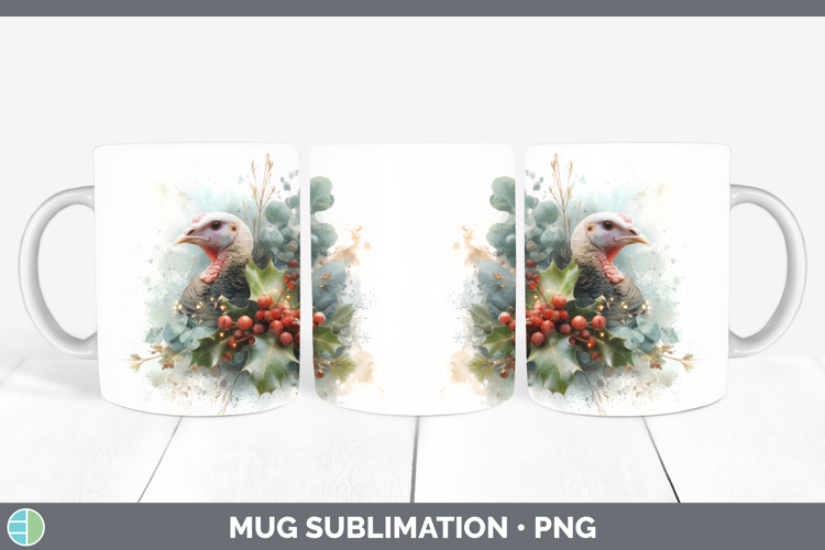 Turkey Farm Christmas Botanicals Mug Wrap Sublimation Design