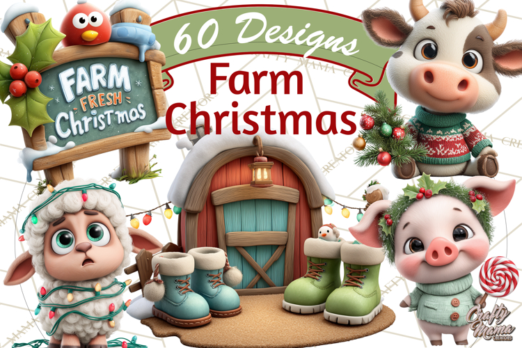 Farm Animal Christmas Clipart Baby Animals Holiday PNG