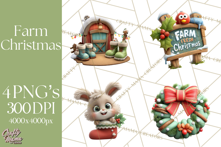 Farm Animal Christmas Clipart Baby Animals Holiday PNG