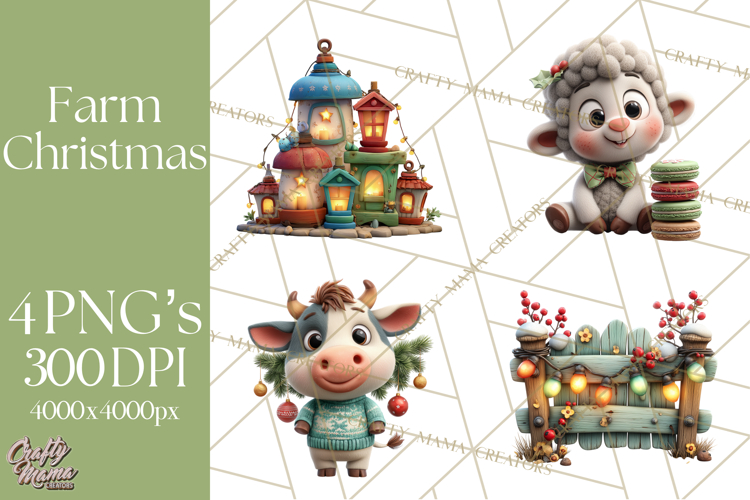 Farm Animal Christmas Clipart Baby Animals Holiday PNG