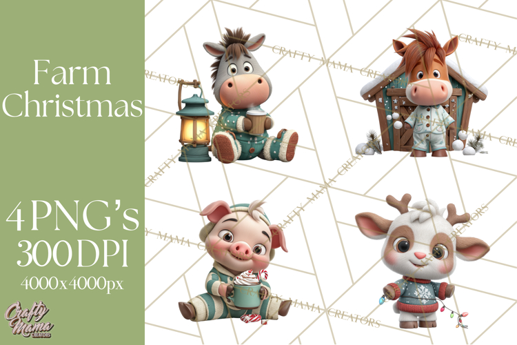 Farm Animal Christmas Clipart Baby Animals Holiday PNG