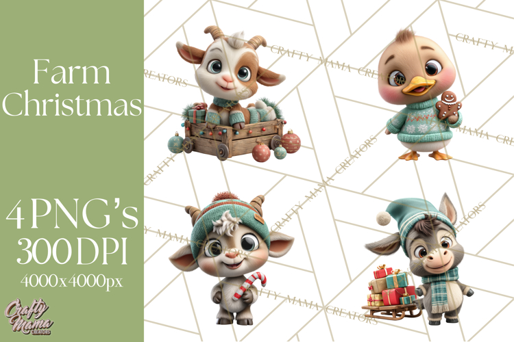 Farm Animal Christmas Clipart Baby Animals Holiday PNG