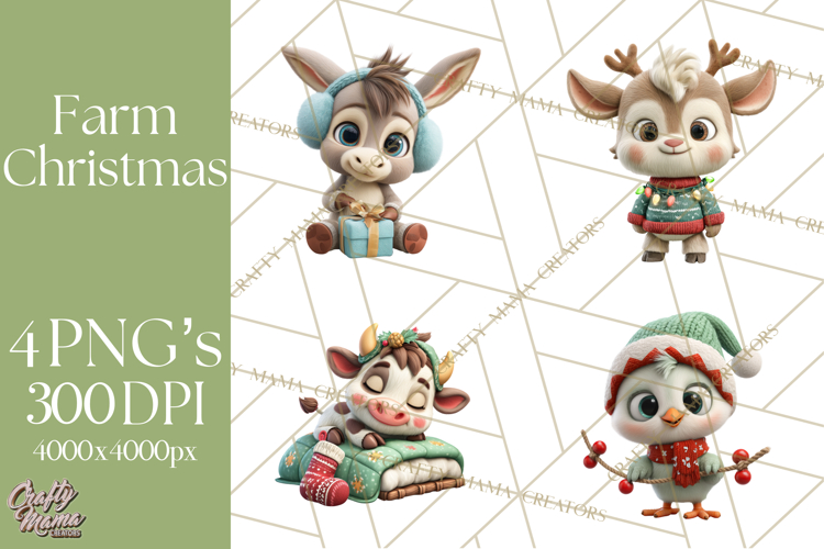 Farm Animal Christmas Clipart Baby Animals Holiday PNG