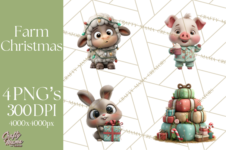 Farm Animal Christmas Clipart Baby Animals Holiday PNG