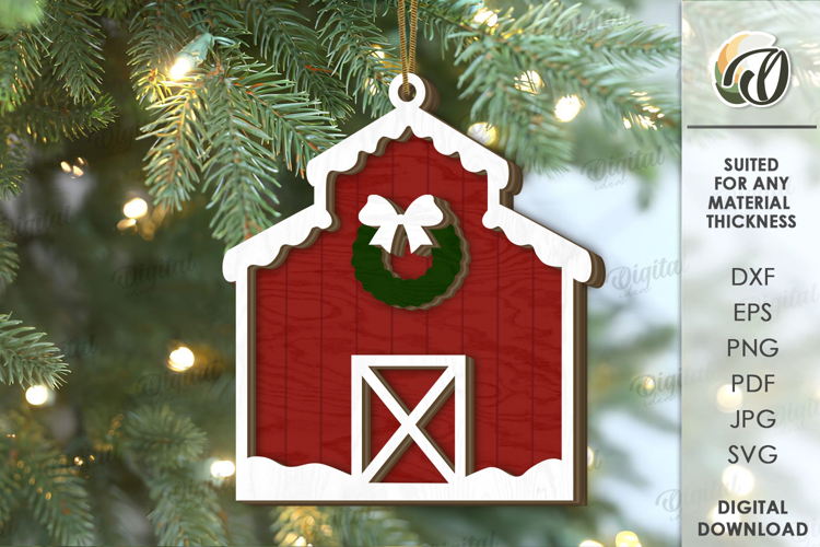 Farm Christmas Ornament Laser Cut. Christmas Tree Decor SVG example image 1