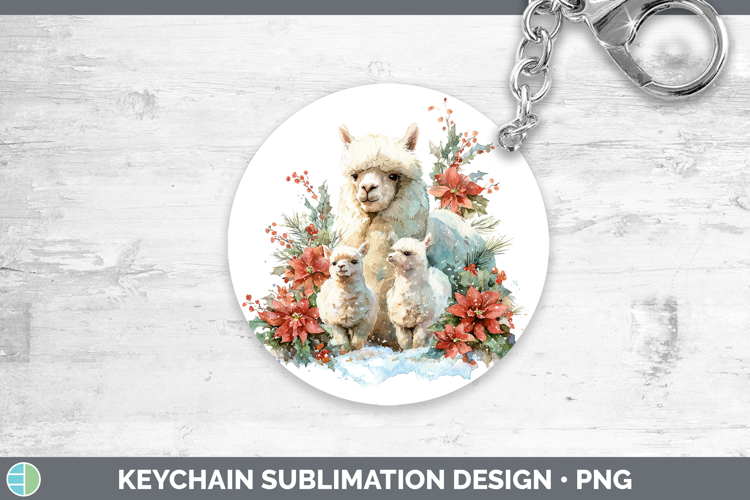 Alpaca Farm Christmas Poinsettia Keychain Sublimation Design