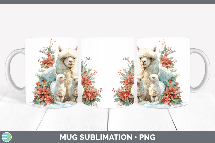Alpaca Farm Christmas Poinsettia Mug Wrap Sublimation Design