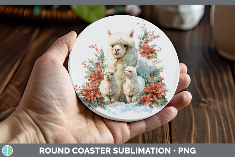 GorgeousFarm Christmas Poinsettia Round Coaster design.