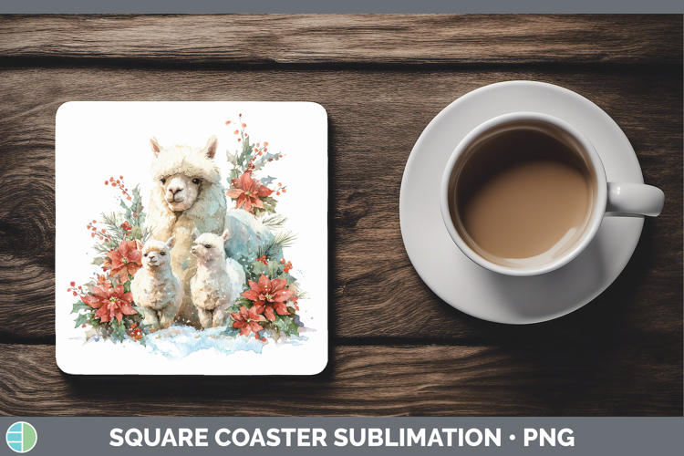 Alpaca Farm Christmas Poinsettia Square Coaster Sublimation