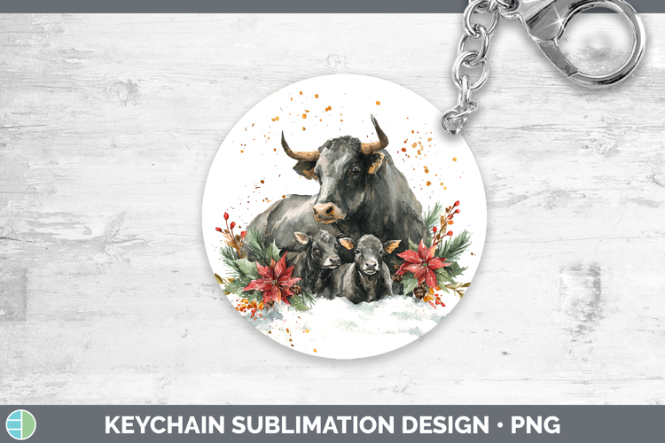 Bull Farm Christmas Poinsettia Keychain Sublimation Design