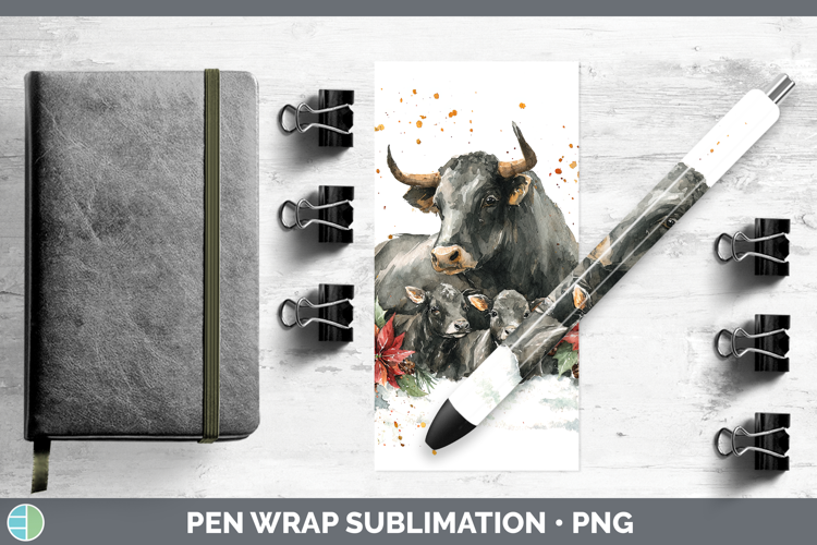 Bull Farm Christmas Poinsettia Pen Wrap Sublimation Design