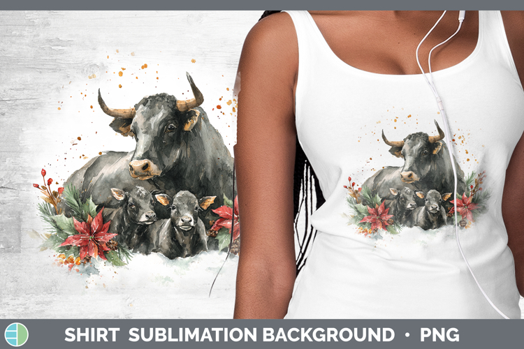 Bull Farm Christmas Poinsettia Shirt Sublimation Design