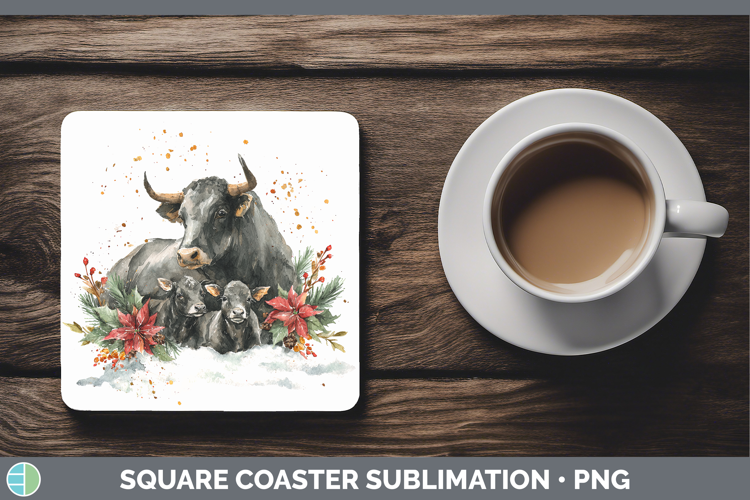 Bull Farm Christmas Poinsettia Square Coaster Sublimation De