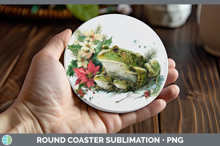 Bullfrog Farm Christmas Poinsettia Round Coaster Sublimation