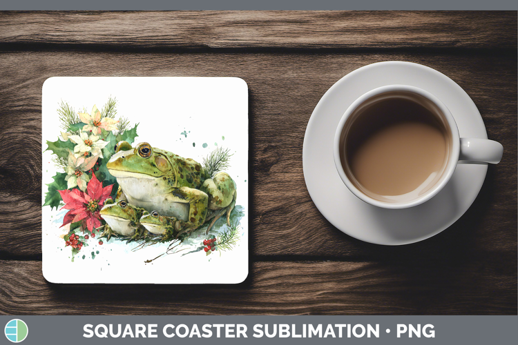 Bullfrog Farm Christmas Poinsettia Square Coaster Sublimatio