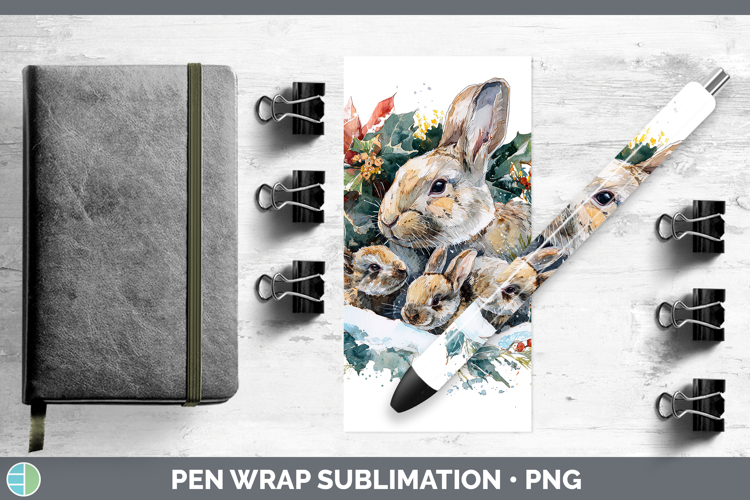 Bunny Farm Christmas Poinsettia Pen Wrap Sublimation Design