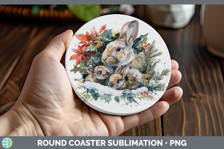 Bunny Farm Christmas Poinsettia Round Coaster Sublimation De