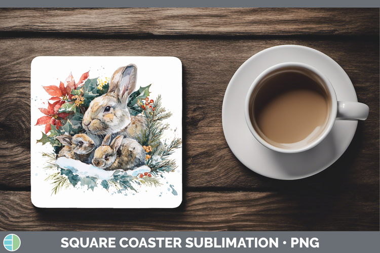 Bunny Farm Christmas Poinsettia Square Coaster Sublimation D