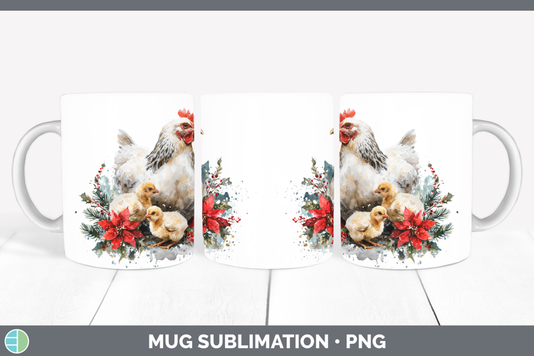 Chicken Farm Christmas Poinsettia Mug Wrap Sublimation Desig