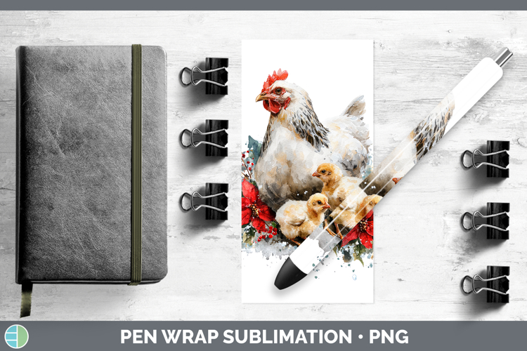 Chicken Farm Christmas Poinsettia Pen Wrap Sublimation Desig