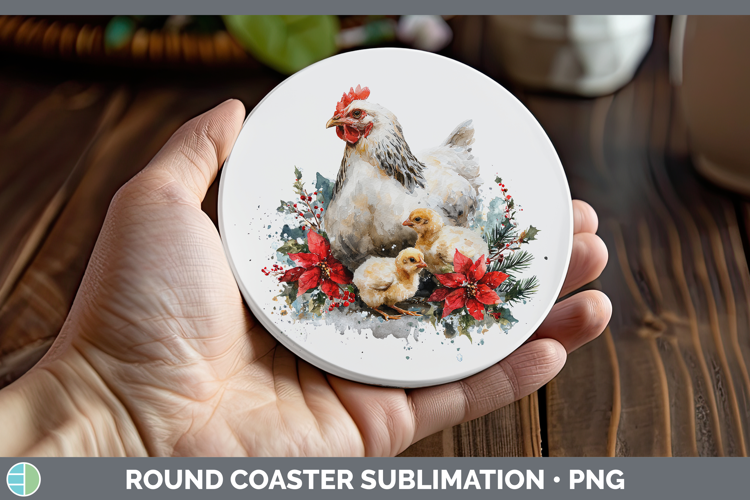 Chicken Farm Christmas Poinsettia Round Coaster Sublimation