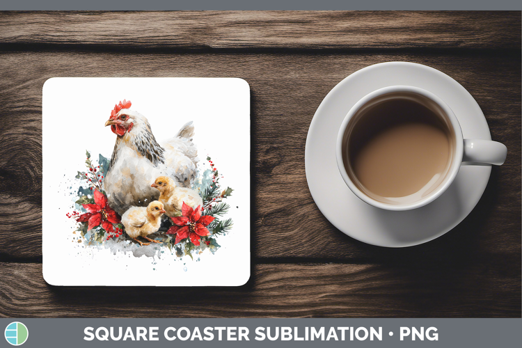 Chicken Farm Christmas Poinsettia Square Coaster Sublimation