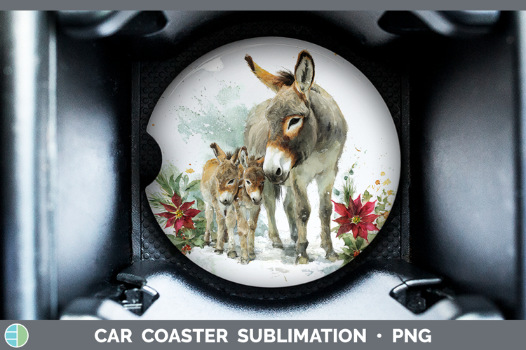 Donkey Farm Christmas Poinsettia Car Coaster Sublimation Des