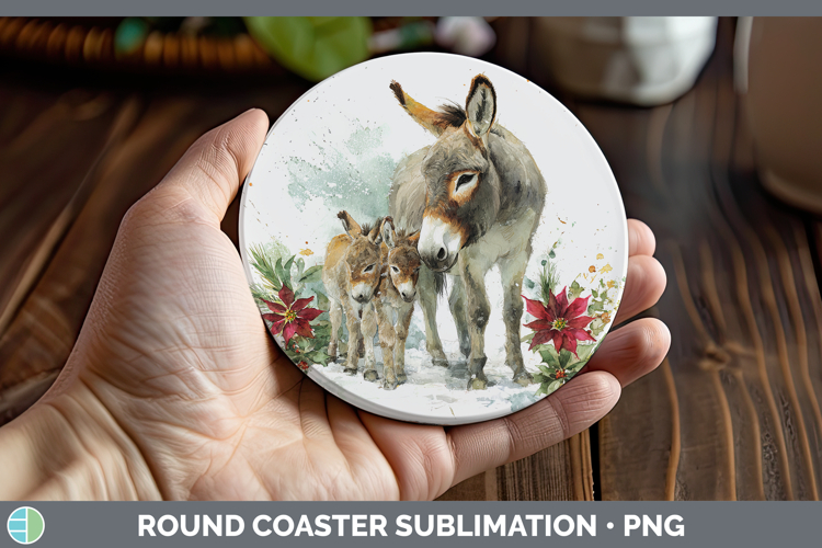 Donkey Farm Christmas Poinsettia Round Coaster Sublimation D
