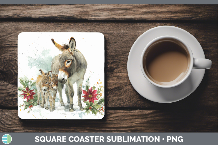 Donkey Farm Christmas Poinsettia Square Coaster Sublimation
