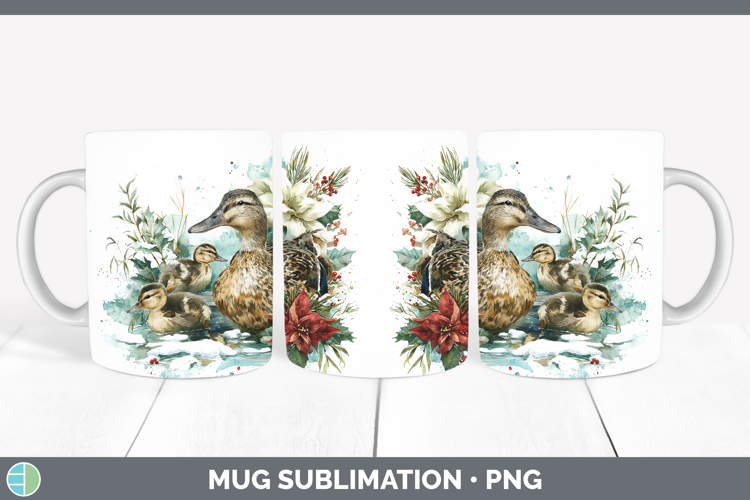 Duck Farm Christmas Poinsettia Mug Wrap Sublimation Design