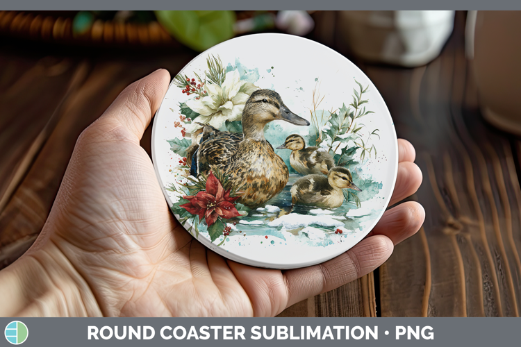 Duck Farm Christmas Poinsettia Round Coaster Sublimation Des