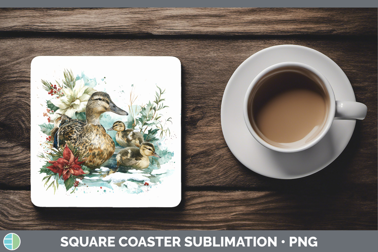 Duck Farm Christmas Poinsettia Square Coaster Sublimation De