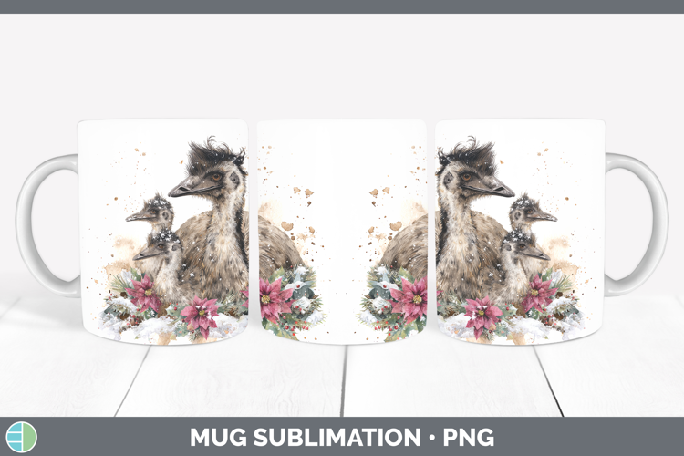 Emu Farm Christmas Poinsettia Mug Wrap Sublimation Design