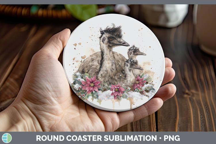 Emu Farm Christmas Poinsettia Round Coaster Sublimation Desi