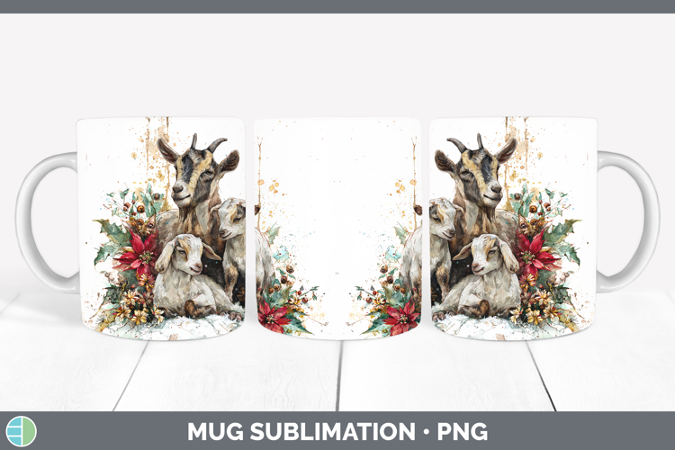 Goat Farm Christmas Poinsettia Mug Wrap Sublimation Design