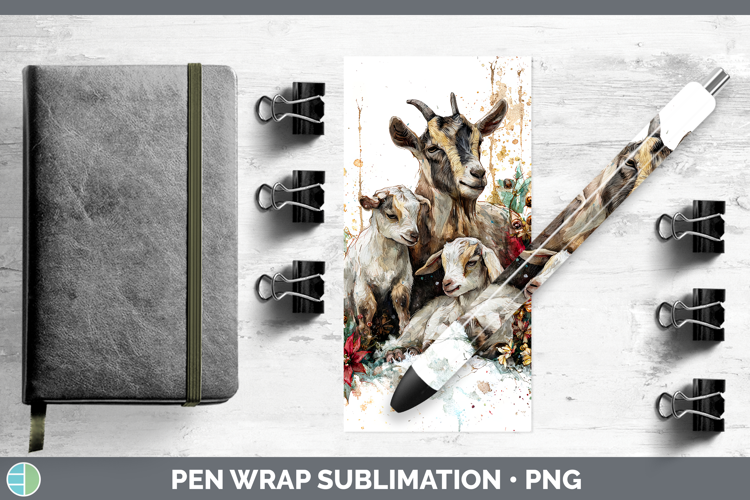 Goat Farm Christmas Poinsettia Pen Wrap Sublimation Design