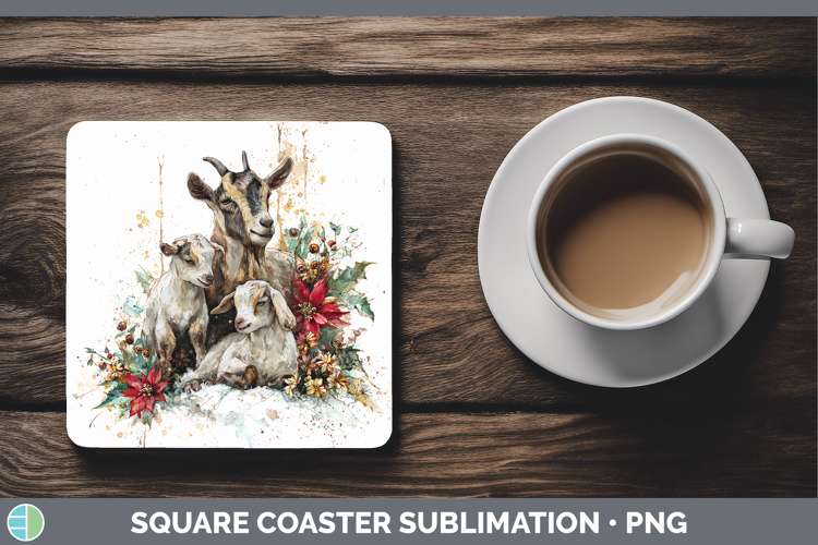 Goat Farm Christmas Poinsettia Square Coaster Sublimation De