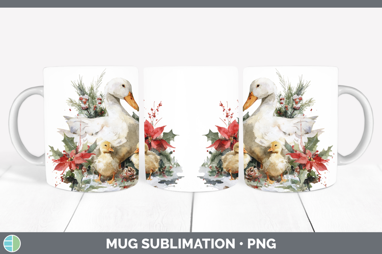 Goose Farm Christmas Poinsettia Mug Wrap Sublimation Design
