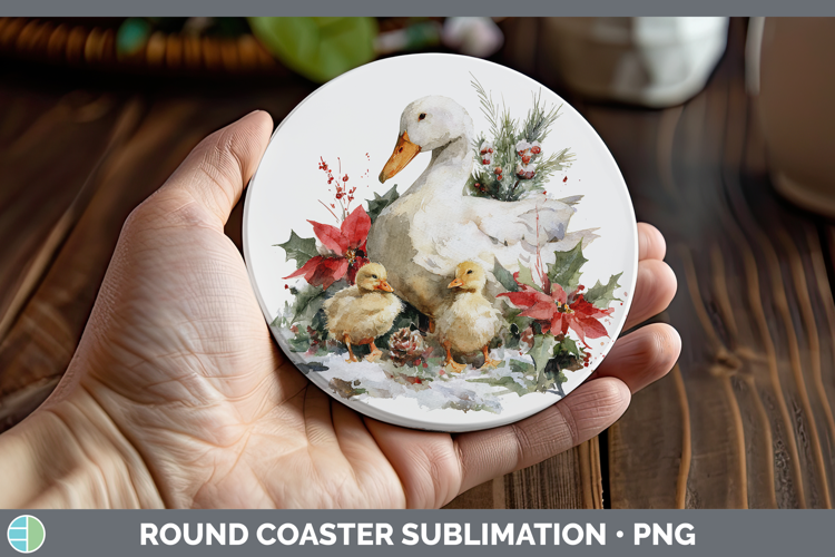Goose Farm Christmas Poinsettia Round Coaster Sublimation De