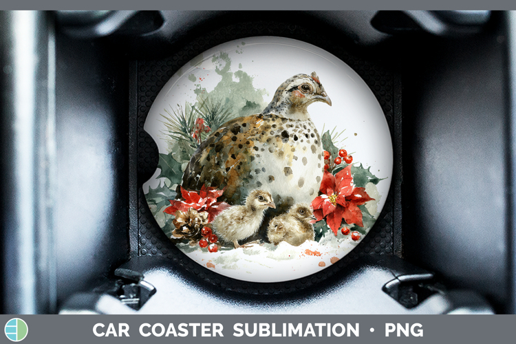 Guinea Hen Farm Christmas Poinsettia Car Coaster Sublimation