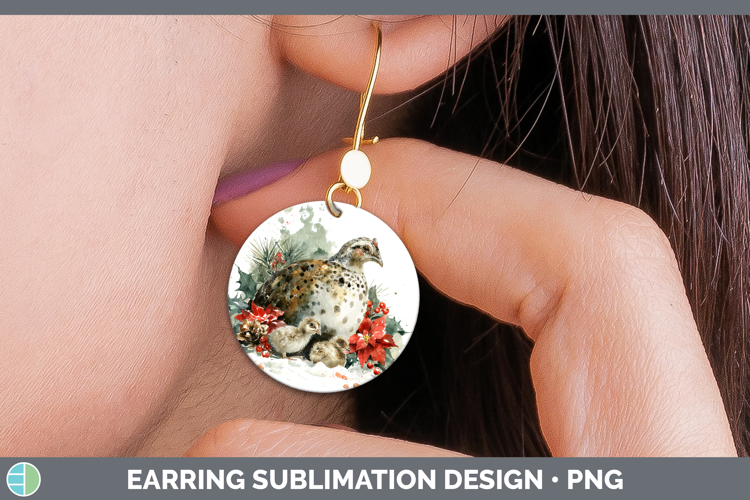 Guinea Hen Farm Christmas Poinsettia Round Earrings Sublimat