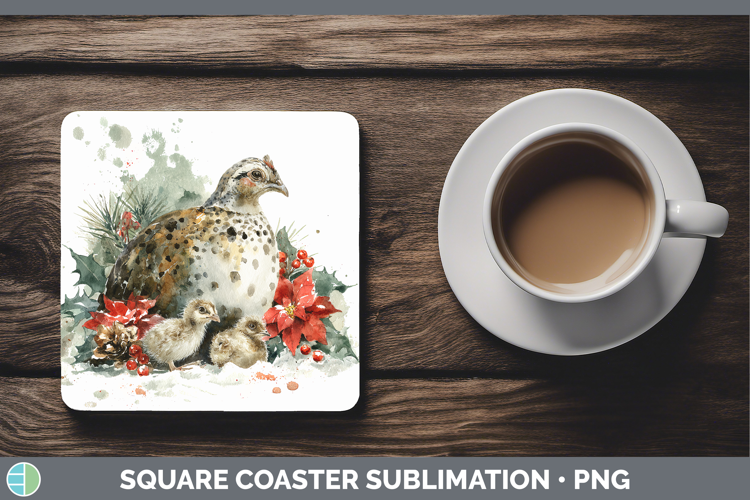Guinea Hen Farm Christmas Poinsettia Square Coaster Sublimat