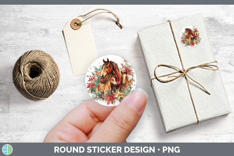 Horse Farm Christmas Poinsettia Stickers Design