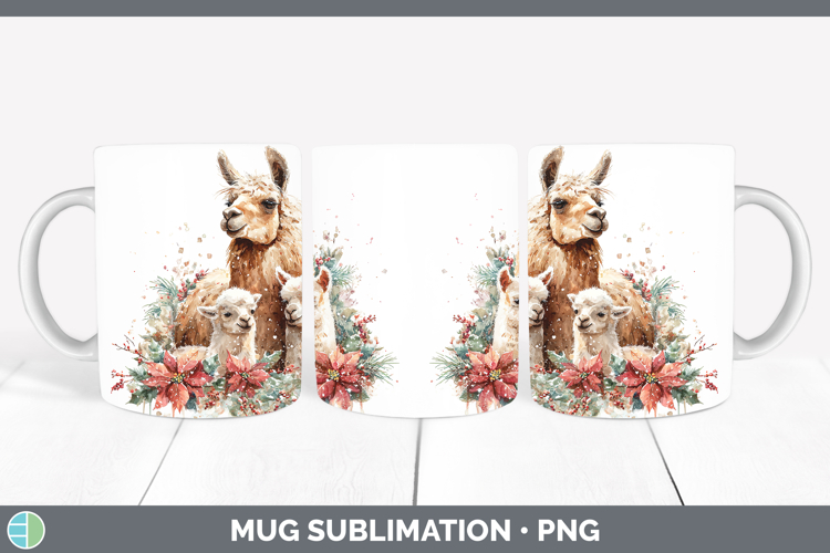 LLama Farm Christmas Poinsettia Mug Wrap Sublimation Design