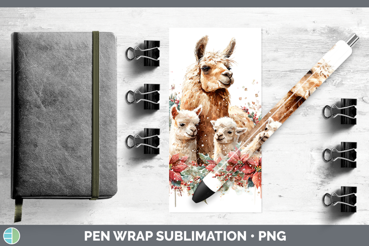 LLama Farm Christmas Poinsettia Pen Wrap Sublimation Design