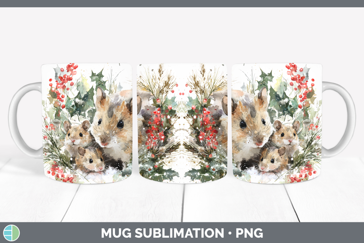 Mouse Farm Christmas Poinsettia Mug Wrap Sublimation Design