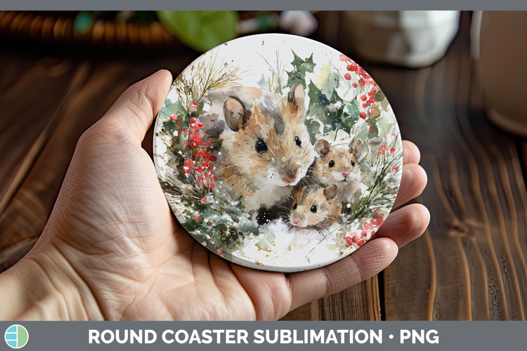 Mouse Farm Christmas Poinsettia Round Coaster Sublimation De