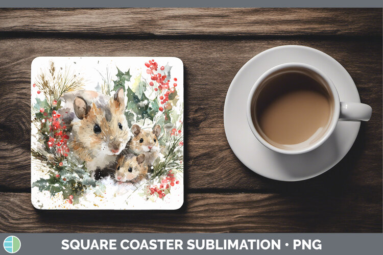 GorgeousFarm Christmas Poinsettia Square Coaster design.