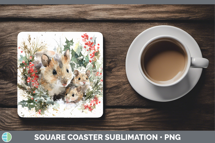 Mouse Farm Christmas Poinsettia Square Coaster Sublimation D