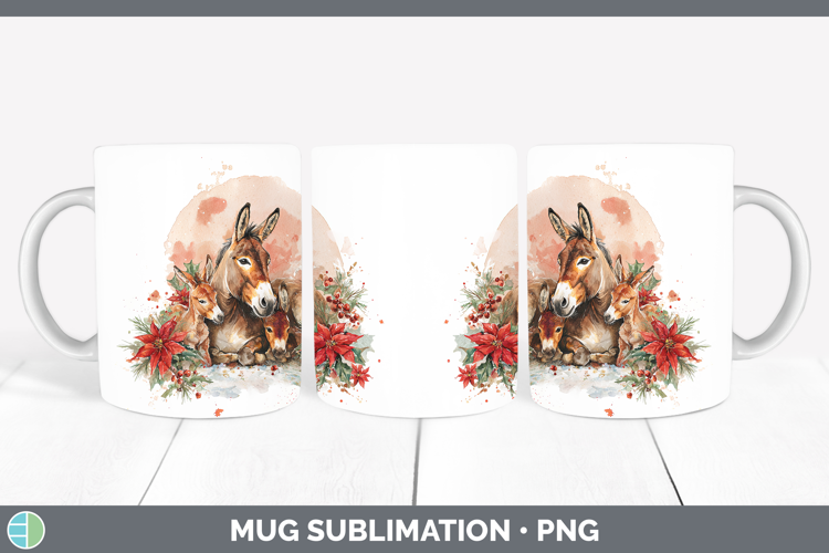 Mule Farm Christmas Poinsettia Mug Wrap Sublimation Design